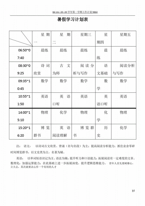 暑假学习计划,初中生暑假学习计划表